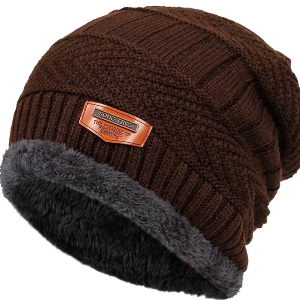 Men Triangle Pattern Knit Winter Thermal Cap